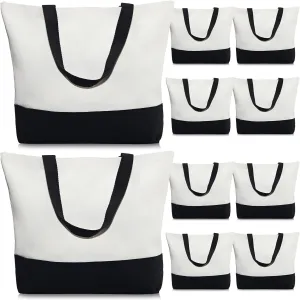 Weewooday 10 Pack Canvas Tote Bag Large Blank Reusable Grocery Bags with Handles DIY Cloth for Shopping Beach Travel