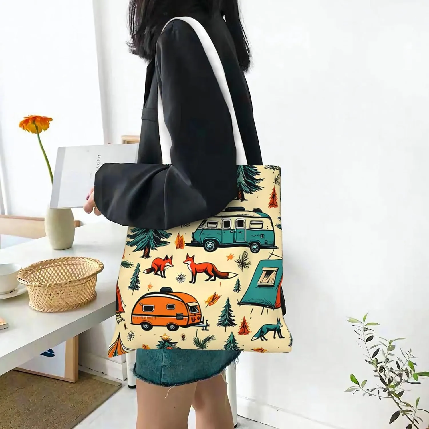 Welcome to Campite Canvas Tote Bag for Women Reusable Grocery Shoulder Bags Shopping Handbags