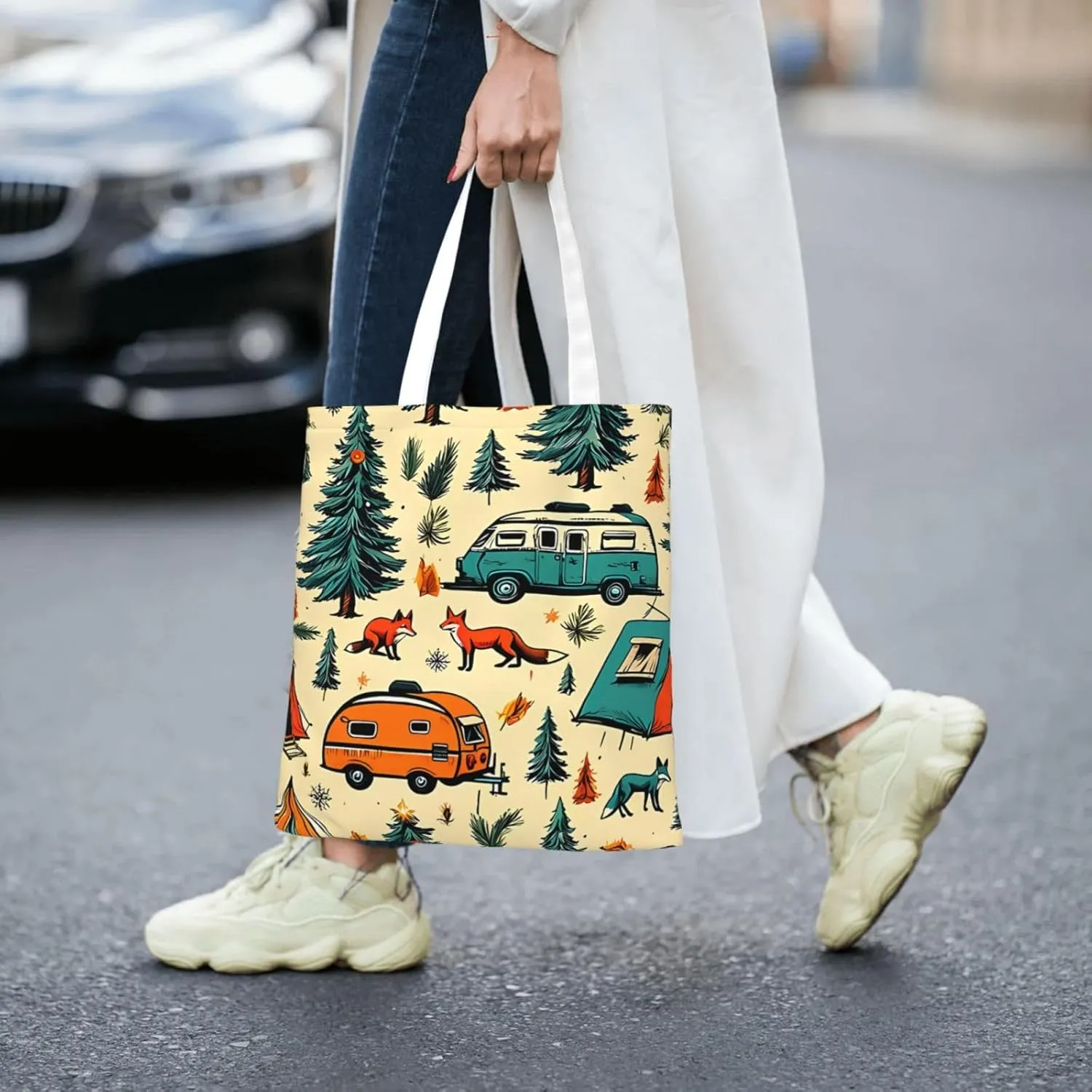 Welcome to Campite Canvas Tote Bag for Women Reusable Grocery Shoulder Bags Shopping Handbags