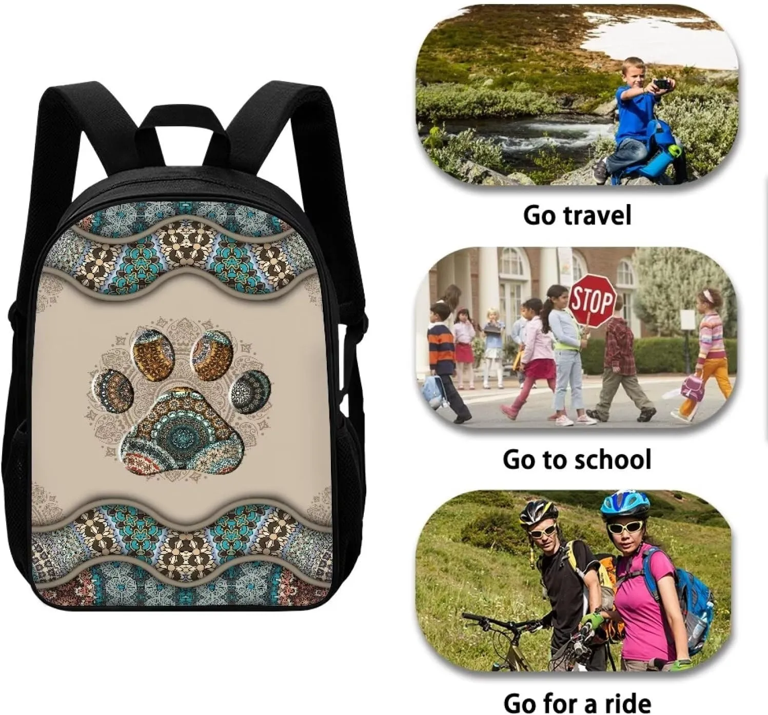 WELLFLYHOM Dog Paw School Backpack for Girls 5-8 9-12 13-15 Kids Bookbag Elementary Middle School Bag Boho Floral Back Pack Purse Junior High Schoolbag Rucksack Back to School Supplies Satchel