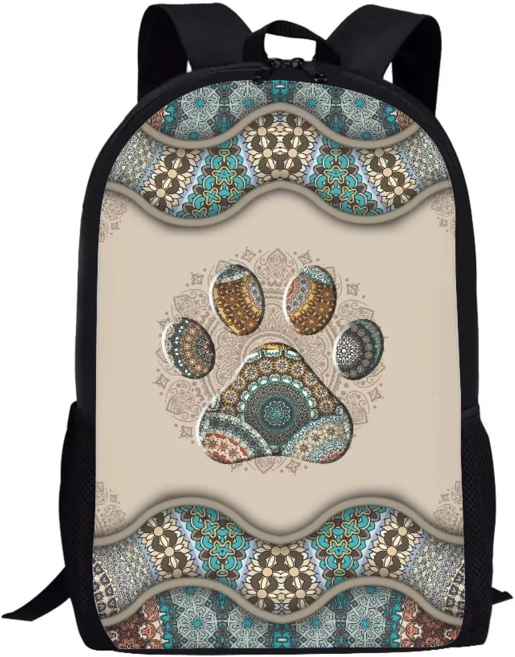 WELLFLYHOM Dog Paw School Backpack for Girls 5-8 9-12 13-15 Kids Bookbag Elementary Middle School Bag Boho Floral Back Pack Purse Junior High Schoolbag Rucksack Back to School Supplies Satchel