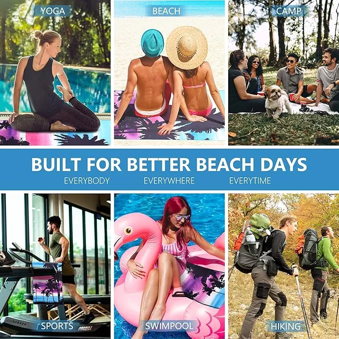 WELTRXE Microfiber Beach Towel Fast Drying, Large 63" x 31.5" Sand Free Beach Towel Adults Kids Oversized Thin Compact Lightweight Pool Towels for Swim, Travel, Camping, Picnic, Yoga, Gym, Sports