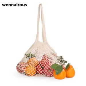 wennalrous 2-Pack Foldable String Cotton Net Mesh Shopping Produce Bag
