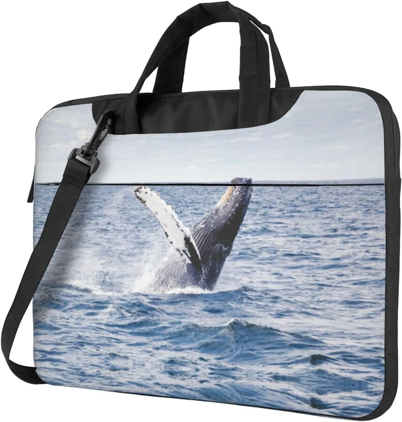 Whale Above Sea Water Printed Laptop Bag Tote Shoulder Briefcase Messenger Bag For Unisex Business Office Work Bag