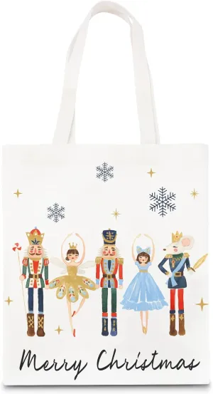 Whaline Christmas Canvas Tote Bags Watercolor Nutcrackers Xmas Grocery Shopping Bag Merry Christmas Reusable Gift Goodie Bag for Gifts Wrapping Storage, 13.4 x 15.8in