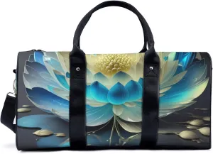white and blue crystal lotus Travel Duffel Bag for Woman Weekender Bag Man Tote Gym Bag Sport Gym Bag Hospital Bag for Labor and Delivery Overnight Bag Luggage Bag