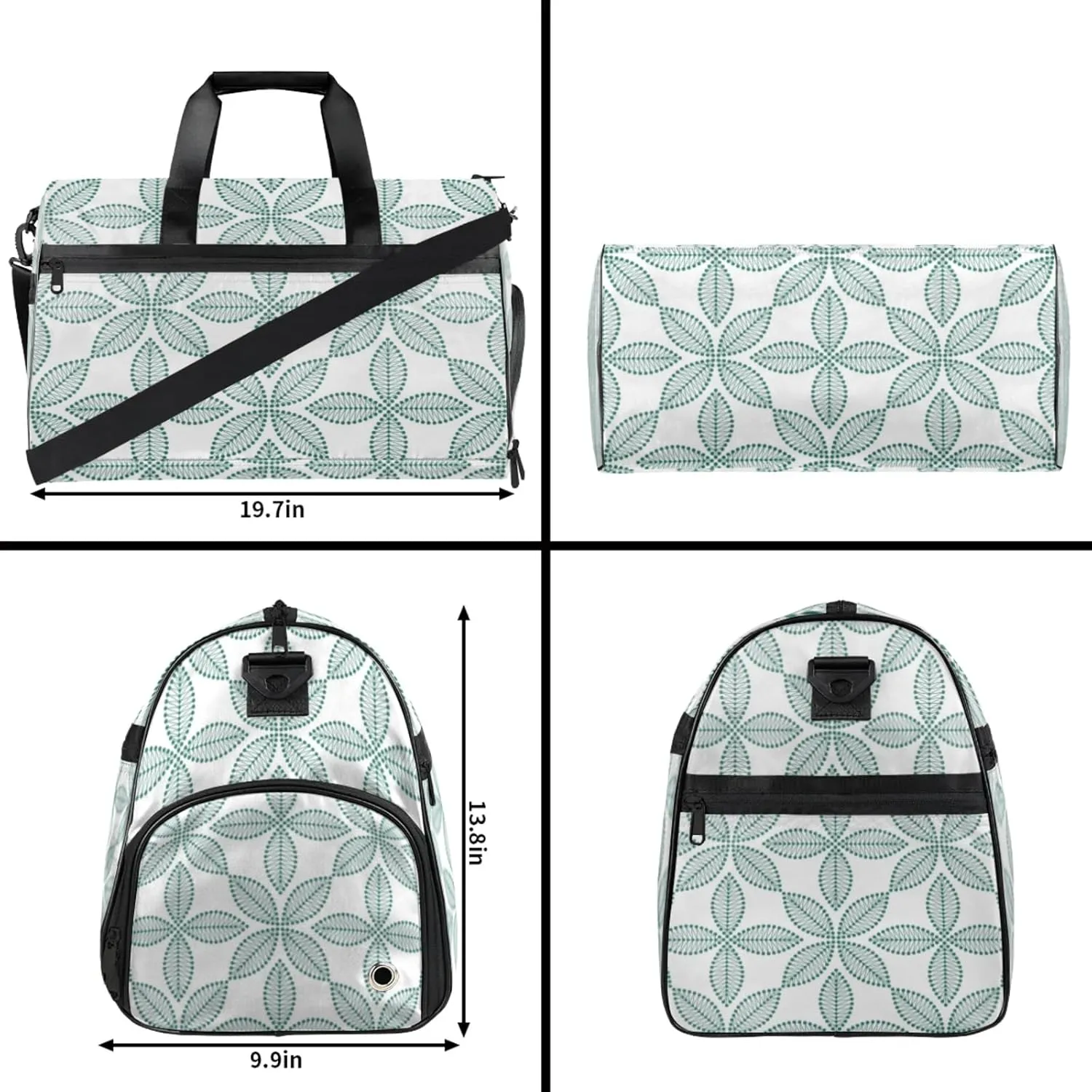 White Geometry Gym Duffle Bag for Men, Fan Shape Waterproof Sports duffle bag for travel Weekender Bags for Women Overnight Bag with Shoes Compartment