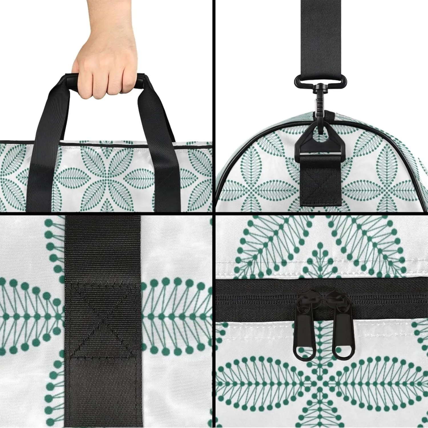 White Geometry Gym Duffle Bag for Men, Fan Shape Waterproof Sports duffle bag for travel Weekender Bags for Women Overnight Bag with Shoes Compartment