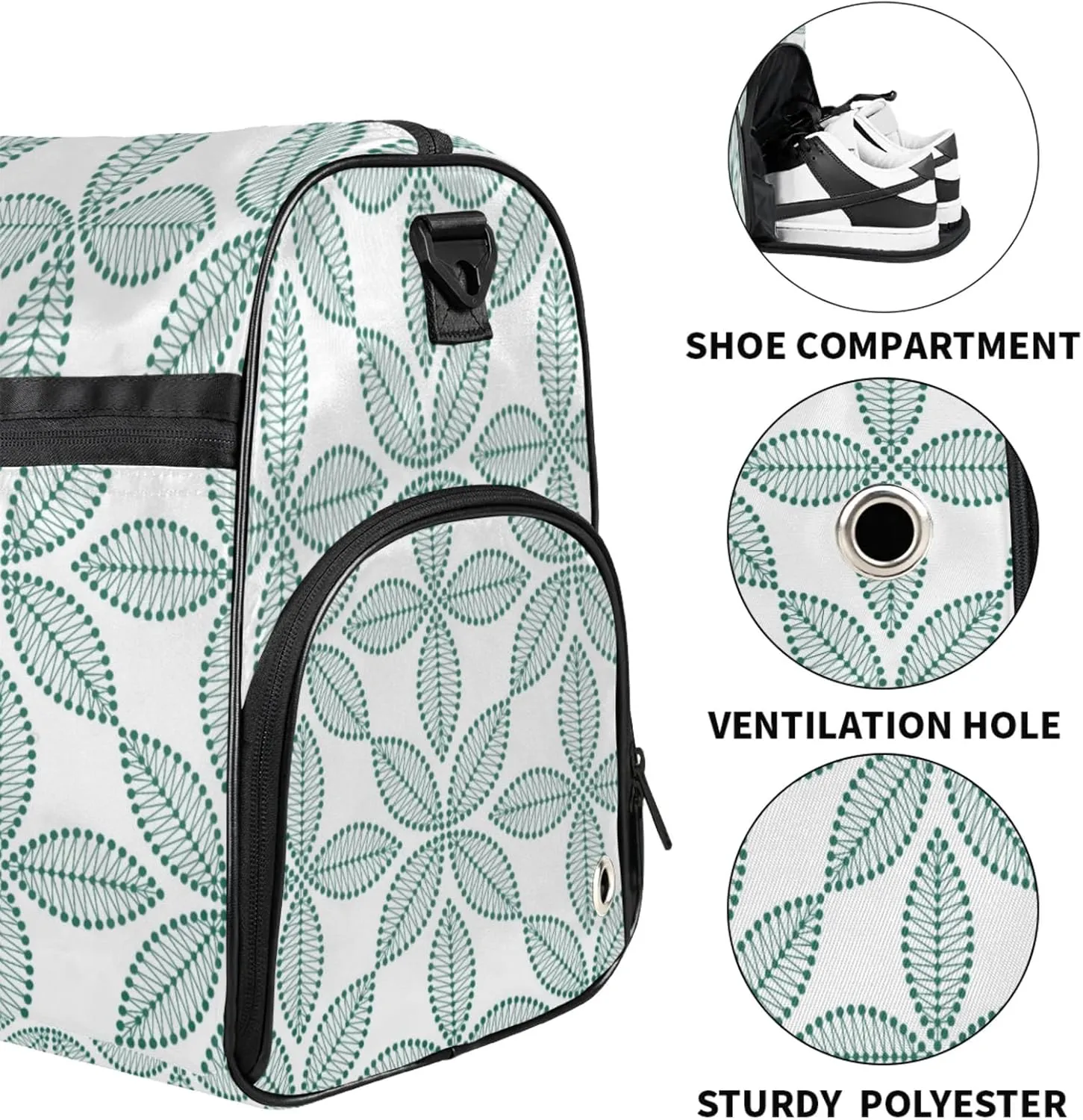 White Geometry Gym Duffle Bag for Men, Fan Shape Waterproof Sports duffle bag for travel Weekender Bags for Women Overnight Bag with Shoes Compartment