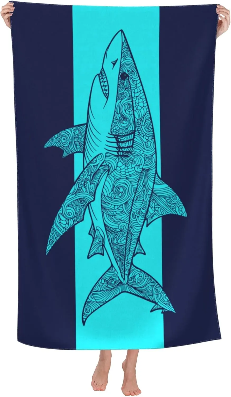 WIBUE Microfiber Oversized Beach Towel, Lightweight Quick Dry Sandproof Towels 60”x30” for Swim Pool Yoga Gym Camping, Beach Essentials Accessories Vacation Gift (Shark 1, 60”x30”)
