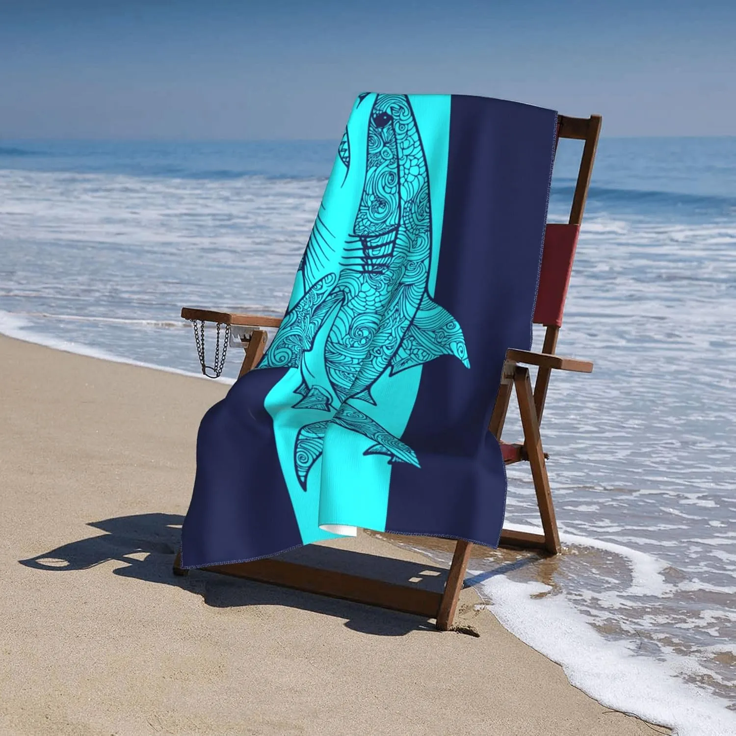 WIBUE Microfiber Oversized Beach Towel, Lightweight Quick Dry Sandproof Towels 60”x30” for Swim Pool Yoga Gym Camping, Beach Essentials Accessories Vacation Gift (Shark 1, 60”x30”)