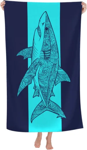 WIBUE Microfiber Oversized Beach Towel, Lightweight Quick Dry Sandproof Towels 60”x30” for Swim Pool Yoga Gym Camping, Beach Essentials Accessories Vacation Gift (Shark 1, 60”x30”)