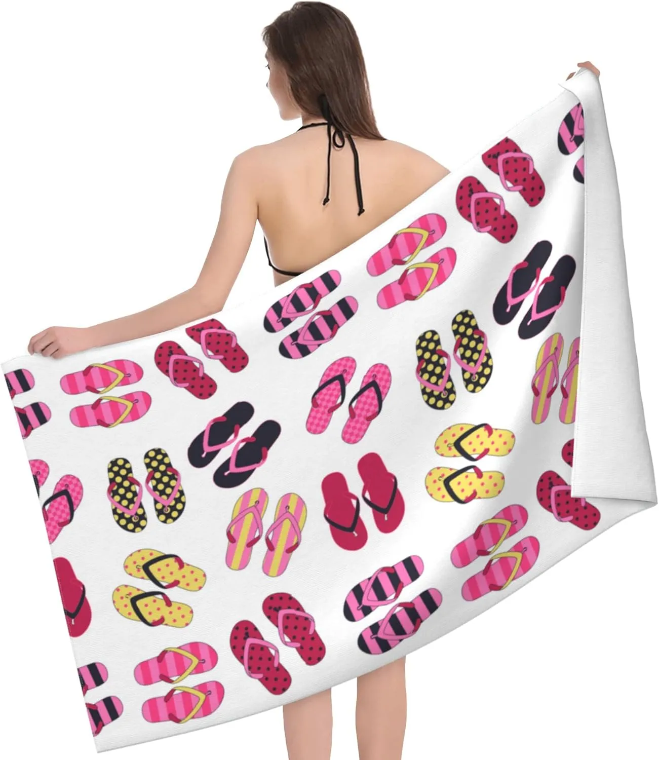 WIBUE Microfiber Oversized Beach Towel, Lightweight Quick Dry Sandproof Towels 60”x30” for Swim Pool Yoga Gym Camping, Beach Essentials Accessories Vacation Gift (Slippers, 60”x30”)