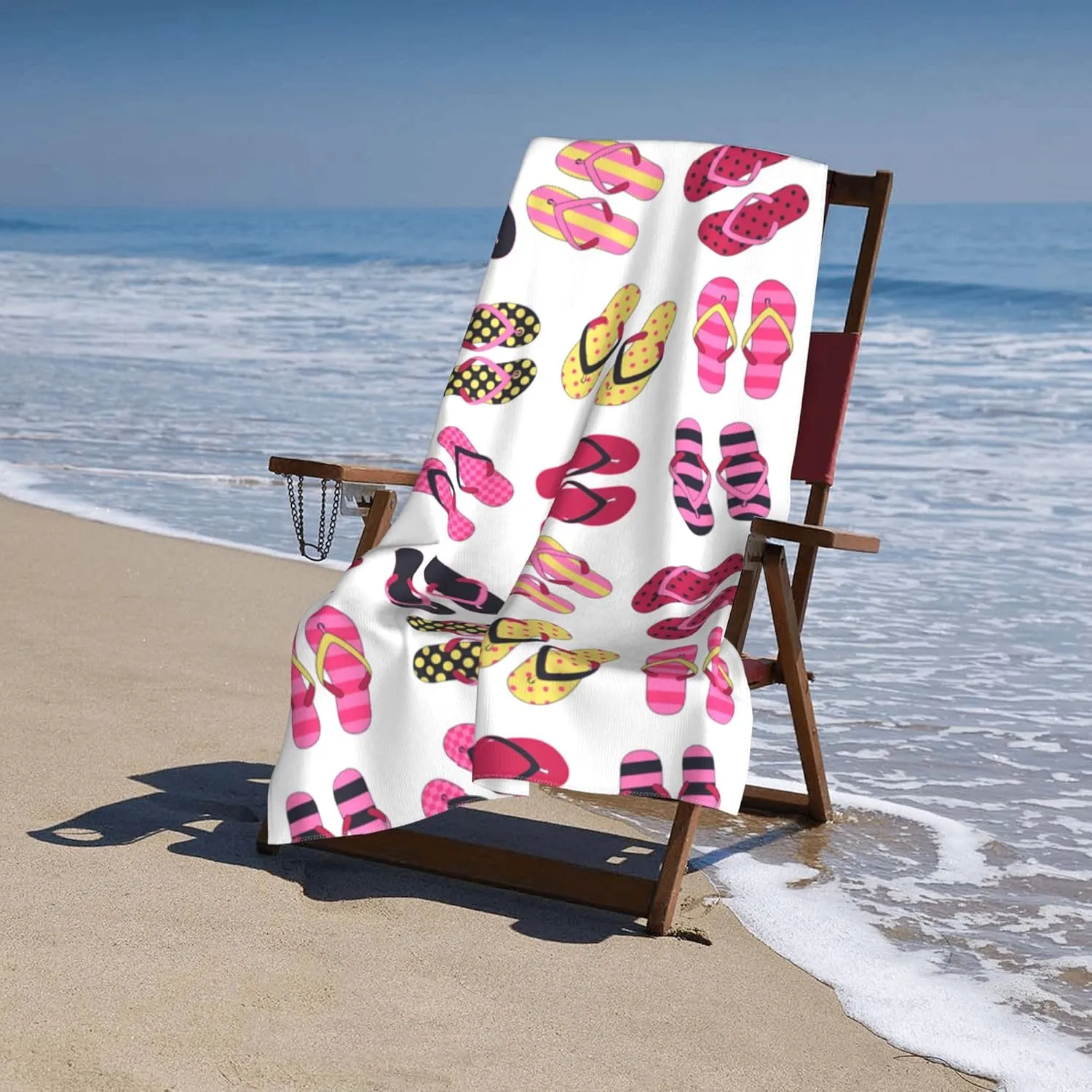 WIBUE Microfiber Oversized Beach Towel, Lightweight Quick Dry Sandproof Towels 60”x30” for Swim Pool Yoga Gym Camping, Beach Essentials Accessories Vacation Gift (Slippers, 60”x30”)