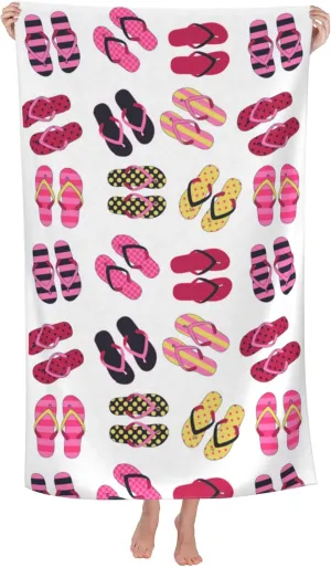 WIBUE Microfiber Oversized Beach Towel, Lightweight Quick Dry Sandproof Towels 60”x30” for Swim Pool Yoga Gym Camping, Beach Essentials Accessories Vacation Gift (Slippers, 60”x30”)