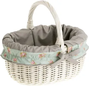 Wicker Shopping Basket in White, Oval, Ironing Basket with Garnishing, Gift Basket (Beige, 6)