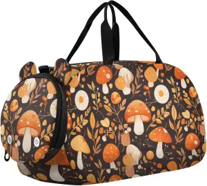 Wildflower Mushroom Small Gym Bag with Shoes Compartment Large Capacity Carry On Bag for Travel, Sports, Fitness & Workout