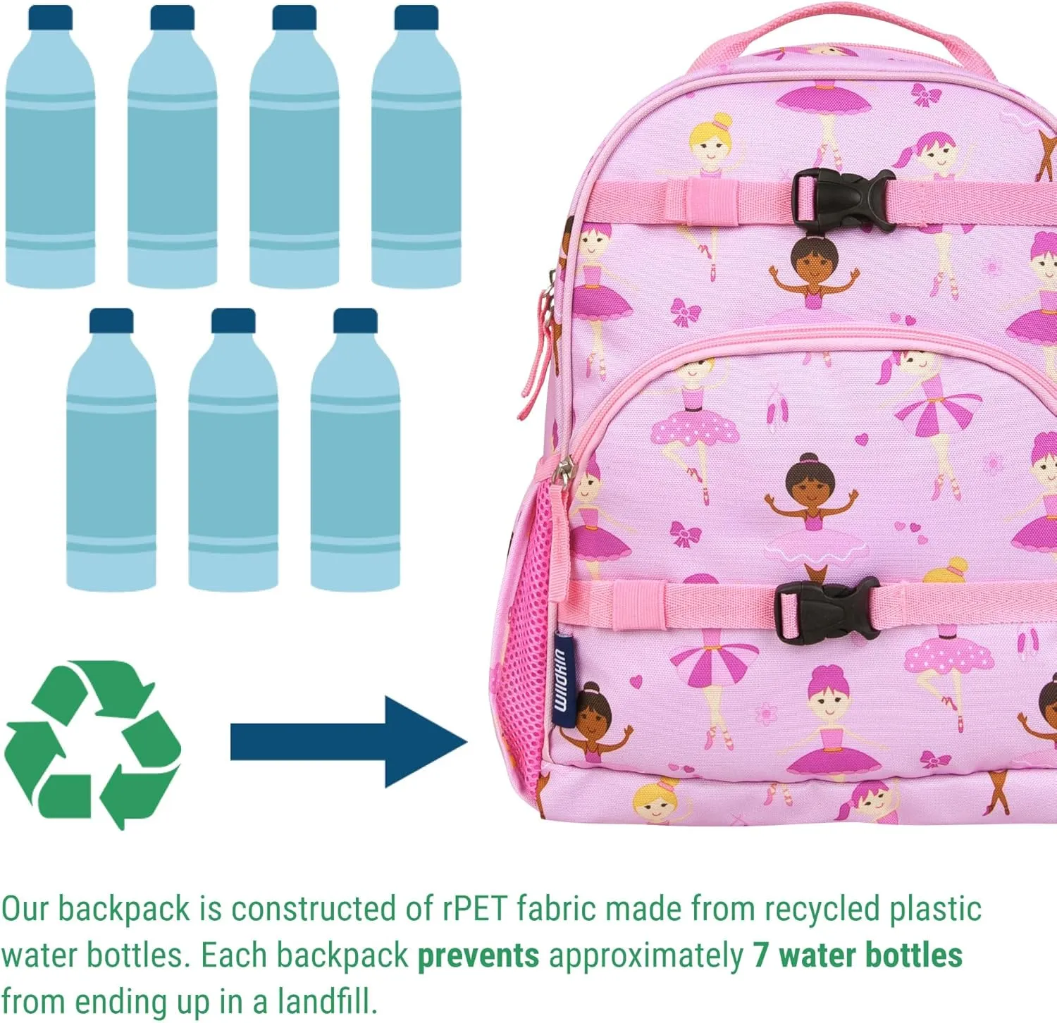 Wildkin ECO rPET 15-inch Kids Backpack – Sustainable, Padded, Adjustable – Ballerina