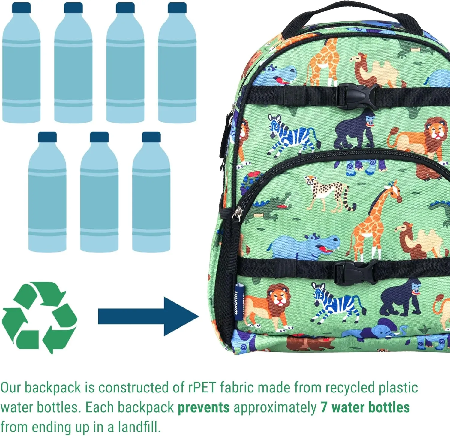 Wildkin ECO rPET 15-inch Kids Backpack – Sustainable, Padded, Adjustable – Wild Animals