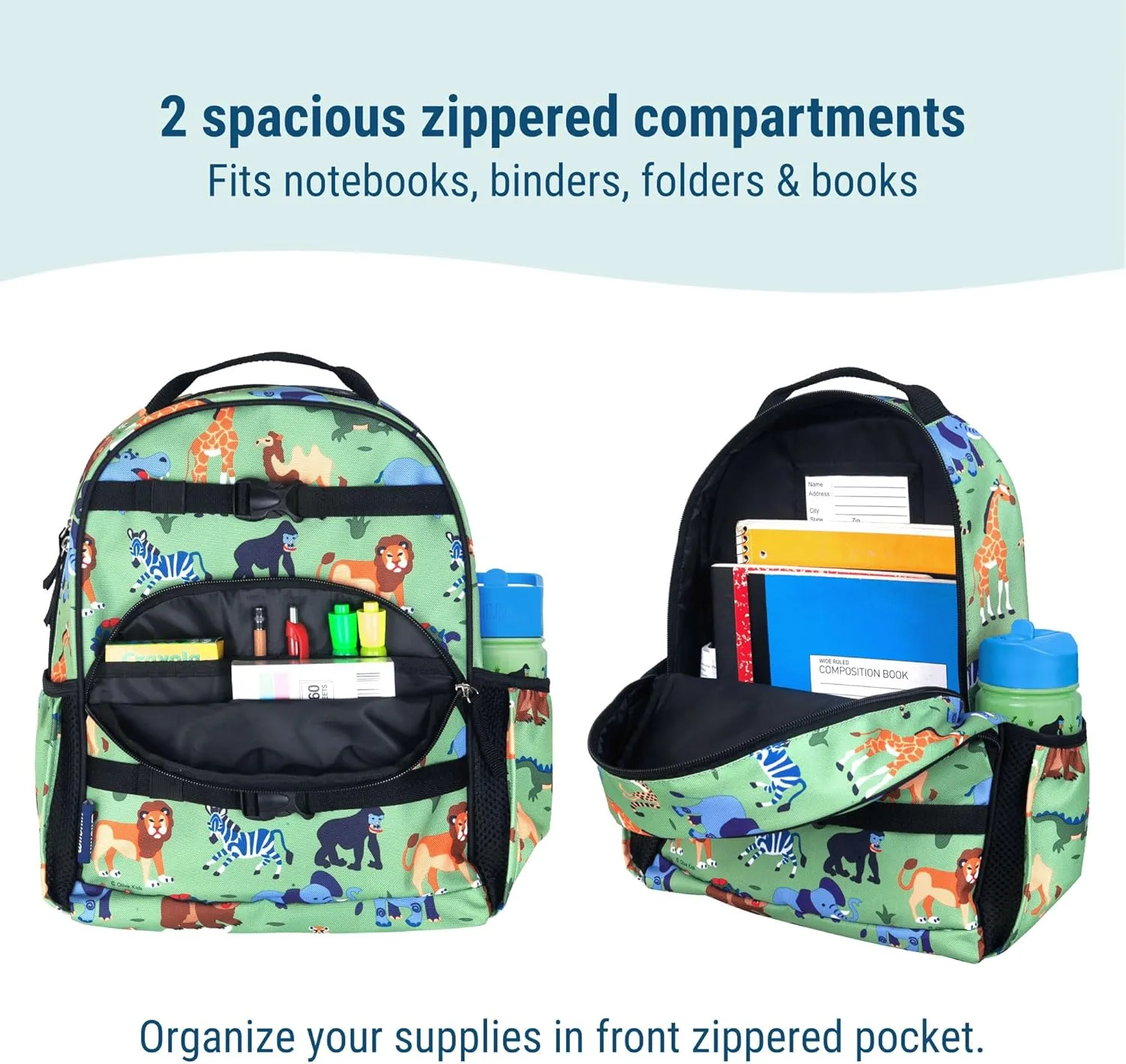 Wildkin ECO rPET 15-inch Kids Backpack – Sustainable, Padded, Adjustable – Wild Animals