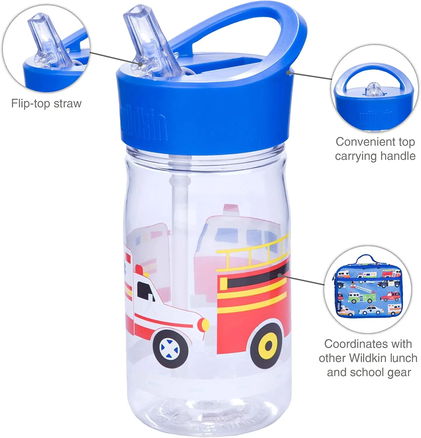 Wildkin Kids Reusable 16 Ounce Water Bottle for Boys and Girls, Features Straw Top and Carrying Handle, Ideal Size for School or Travel, Easy to Clean, BPA-free, Olive Kids (Heroes)