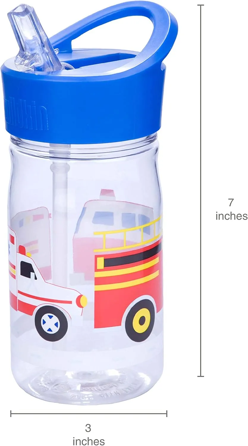 Wildkin Kids Reusable 16 Ounce Water Bottle for Boys and Girls, Features Straw Top and Carrying Handle, Ideal Size for School or Travel, Easy to Clean, BPA-free, Olive Kids (Heroes)