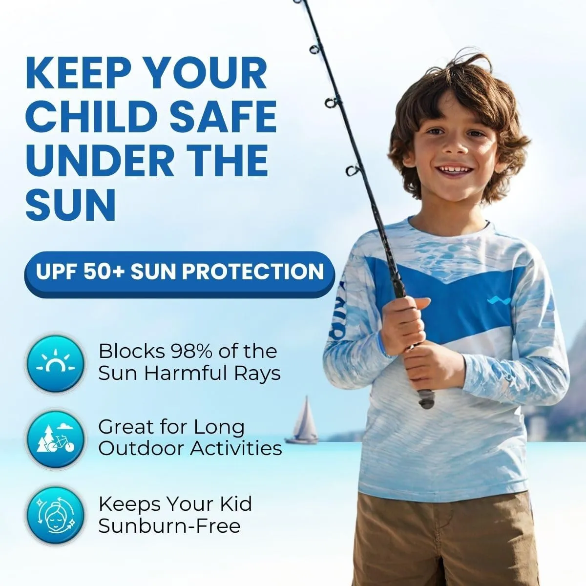WindRider Kids Rash Guard - Girls and Boys Swim Shirt UPF 50  Sun Protection, Long Sleeve for Swimming, Fishing & Outdoor Fun