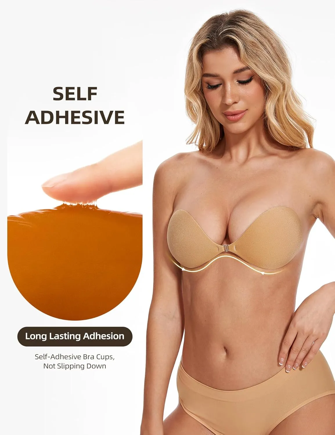Wingslove Adhesive Bra Reusable Strapless Self Silicone Push-up Invisible Sticky Bras for Backless Dress