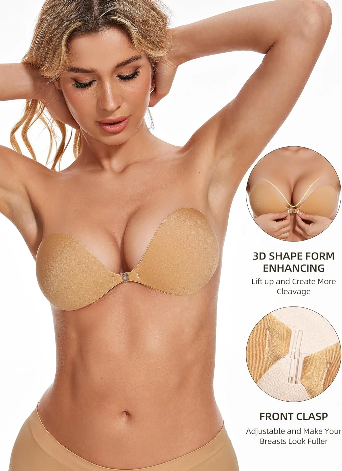 Wingslove Adhesive Bra Reusable Strapless Self Silicone Push-up Invisible Sticky Bras for Backless Dress