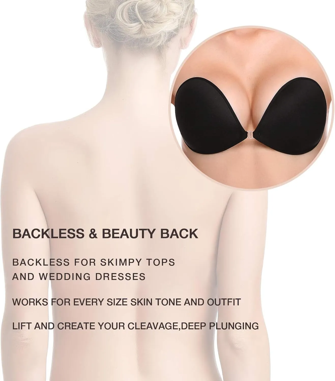 Wingslove Adhesive Bra Reusable Strapless Self Silicone Push-up Invisible Sticky Bras for Backless Dress