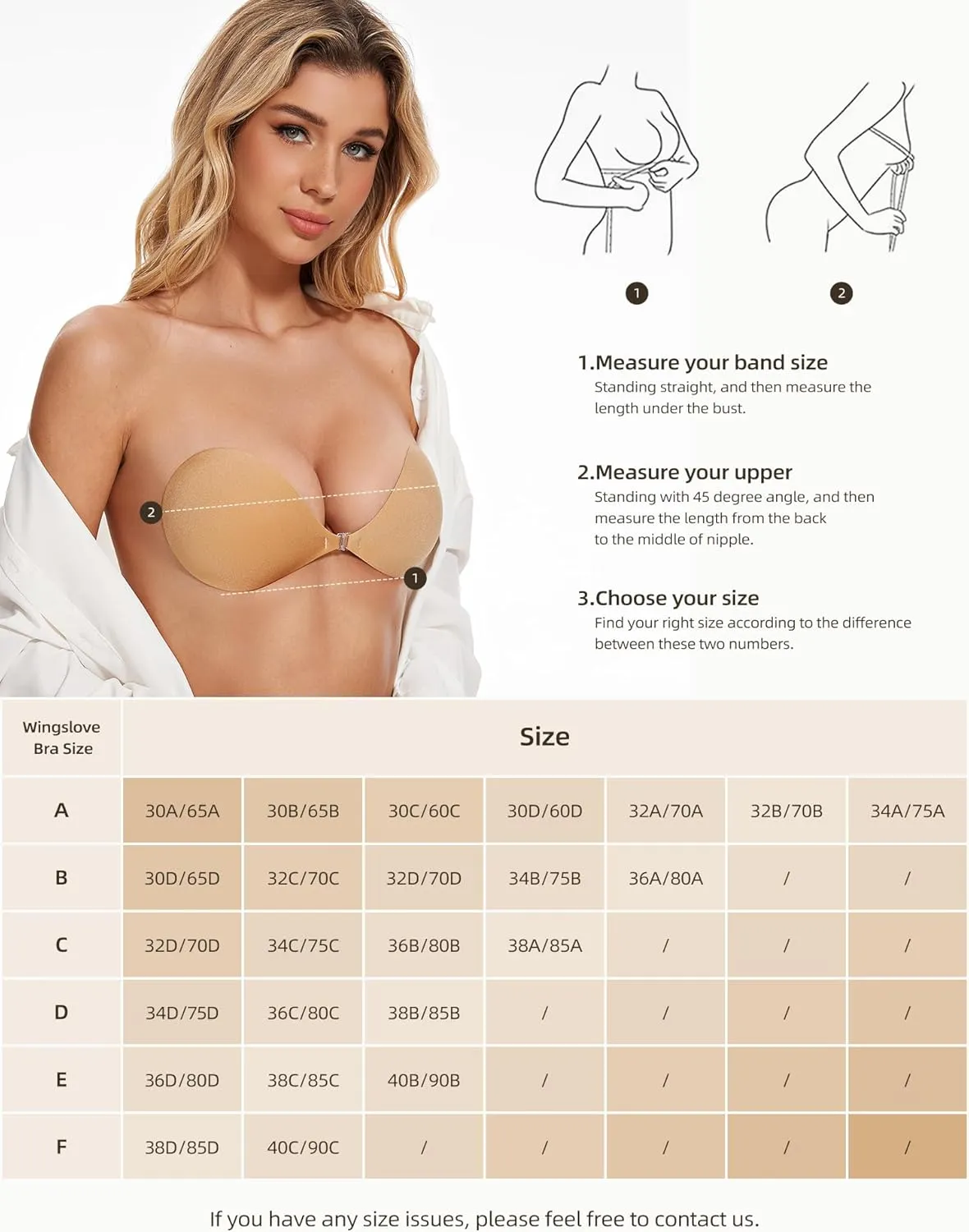 Wingslove Adhesive Bra Reusable Strapless Self Silicone Push-up Invisible Sticky Bras for Backless Dress