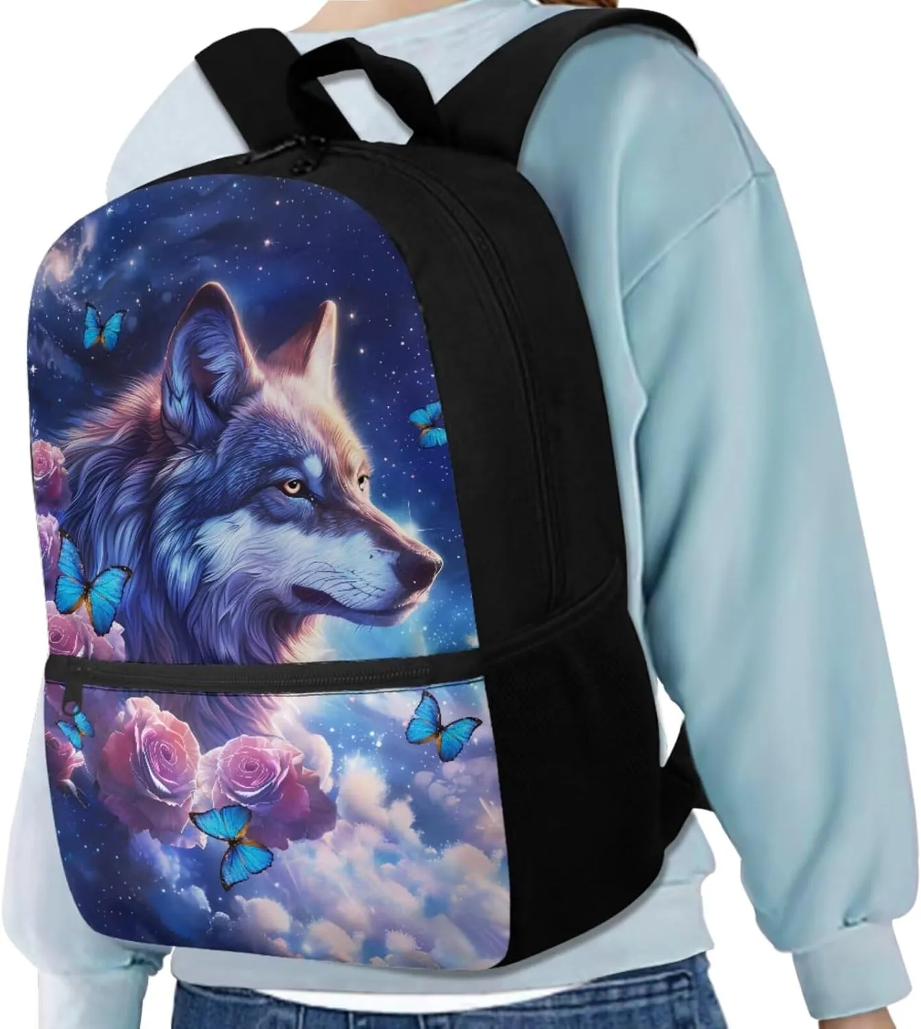 Wolf Backpack for Kids Girls School Bag with Lunch Box Pencil Case Pouch, Boys Bookbag School Daypack for Travel Picnic Hiking Back to School Supplies