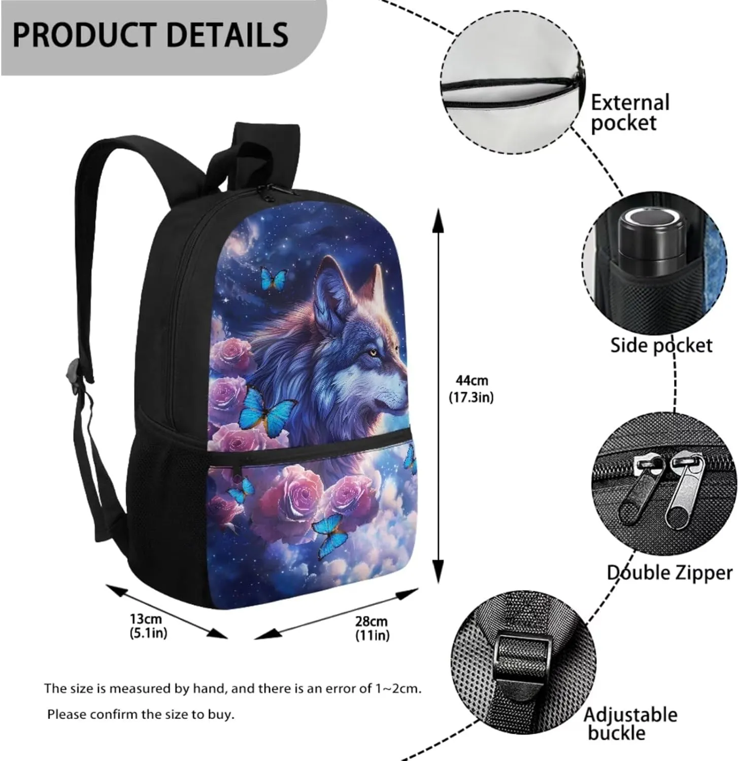Wolf Backpack for Kids Girls School Bag with Lunch Box Pencil Case Pouch, Boys Bookbag School Daypack for Travel Picnic Hiking Back to School Supplies