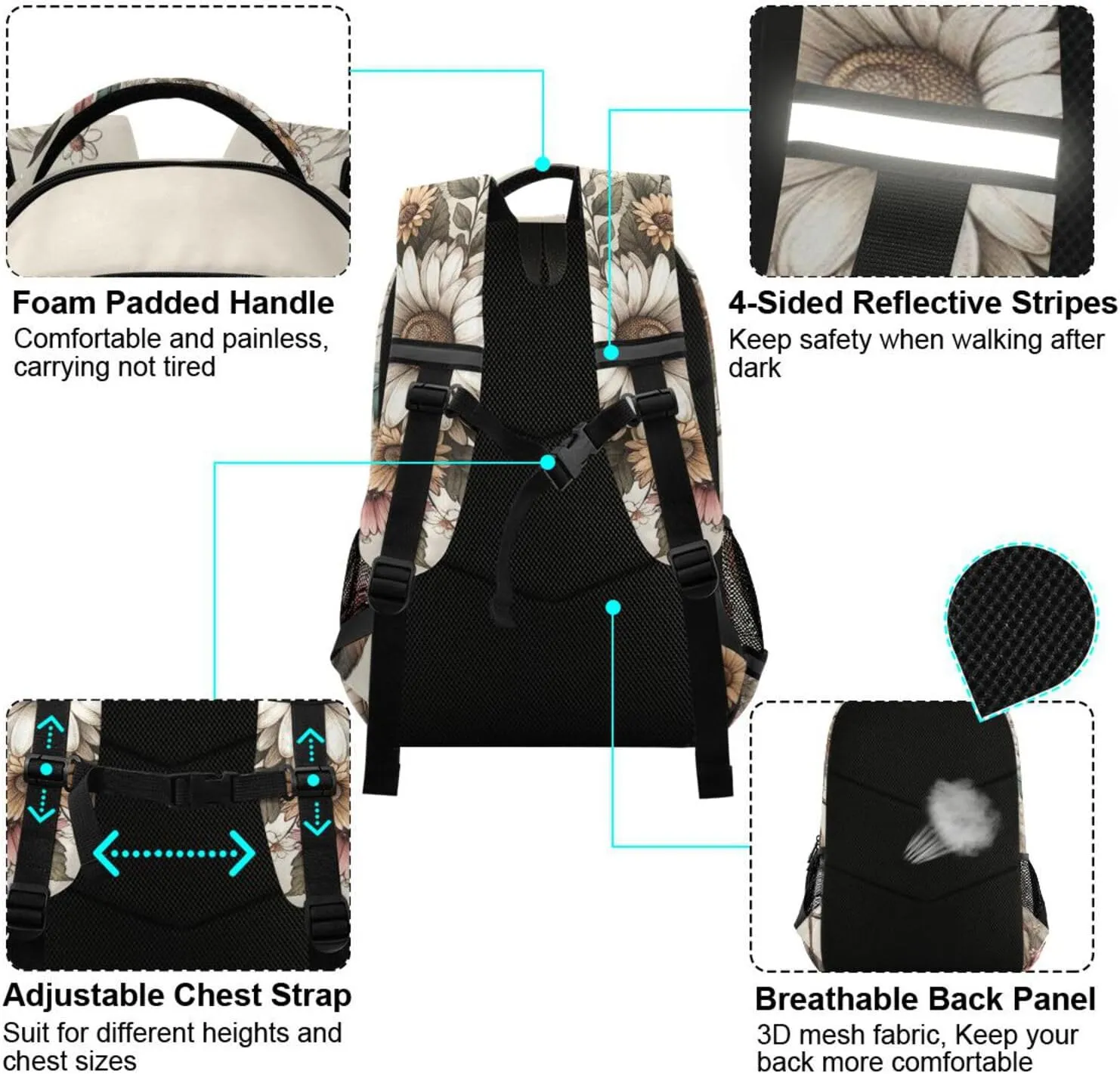 Wolf Backpack for Students Boys Girls Flower Dreamcatcher Wolf School Bag Travel Daypack Rucksack