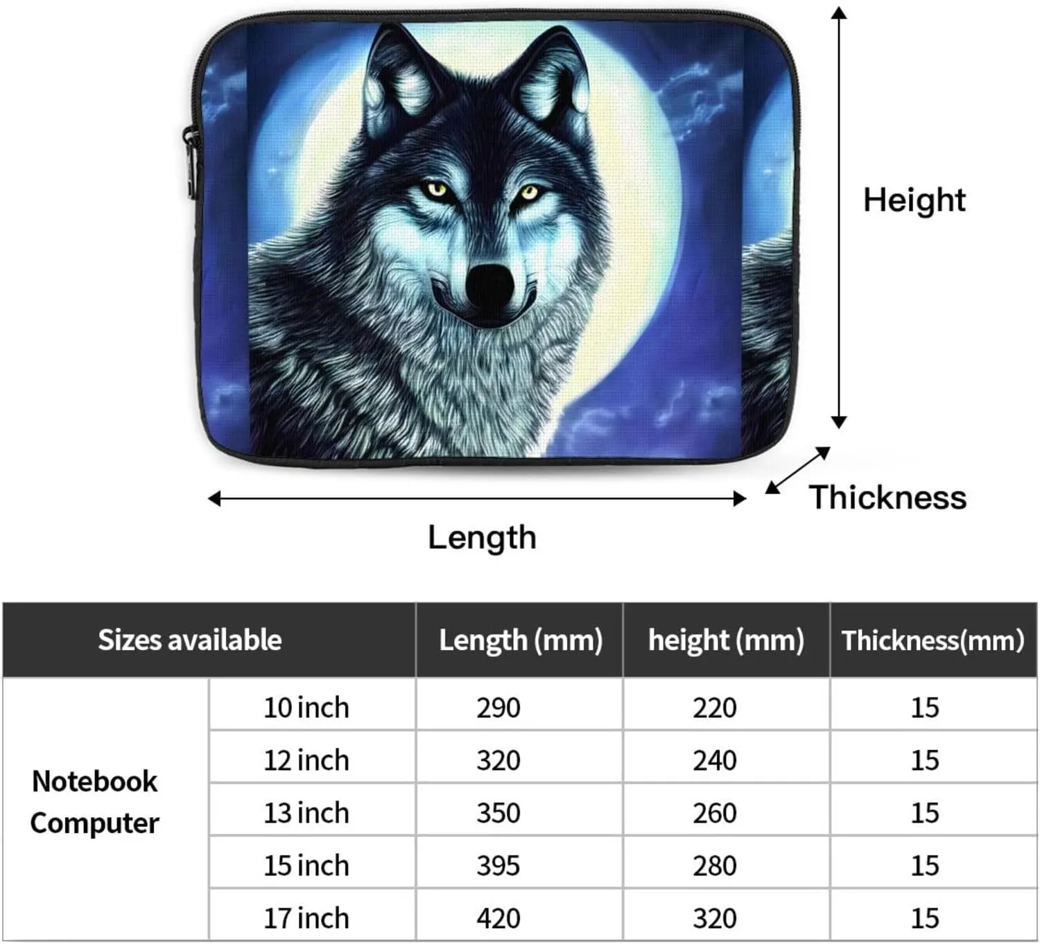 Wolf Under Moon Laptop Inner Bag Laptop Sleeve Case Briefcase Carrying Laptop Cover
