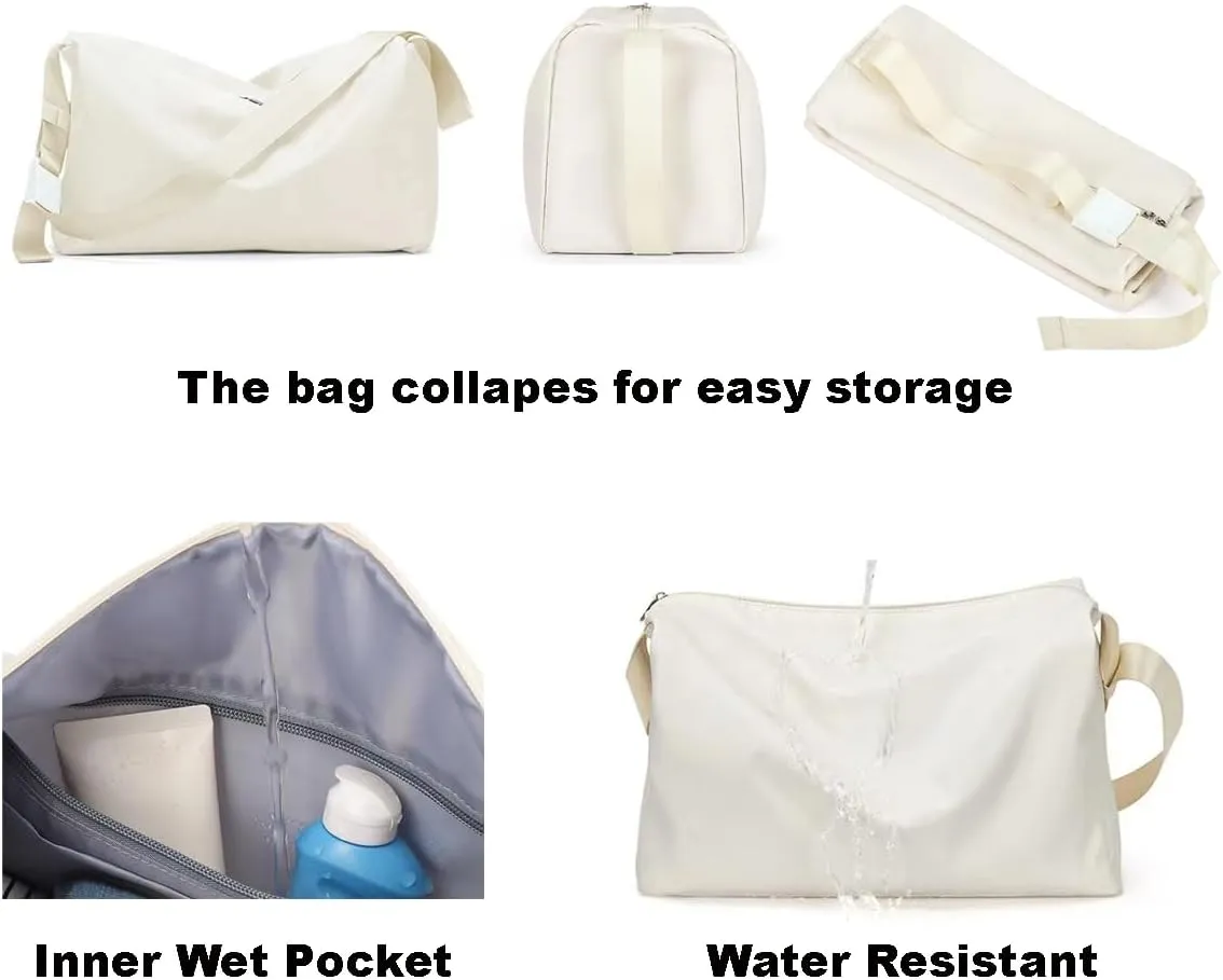 Woman Swim Gym Bag Sports Travel Duffel Bag Lightweight Weekender Overnight Yoga Bag Casual Daypack Fashion Tote Bag College (White)