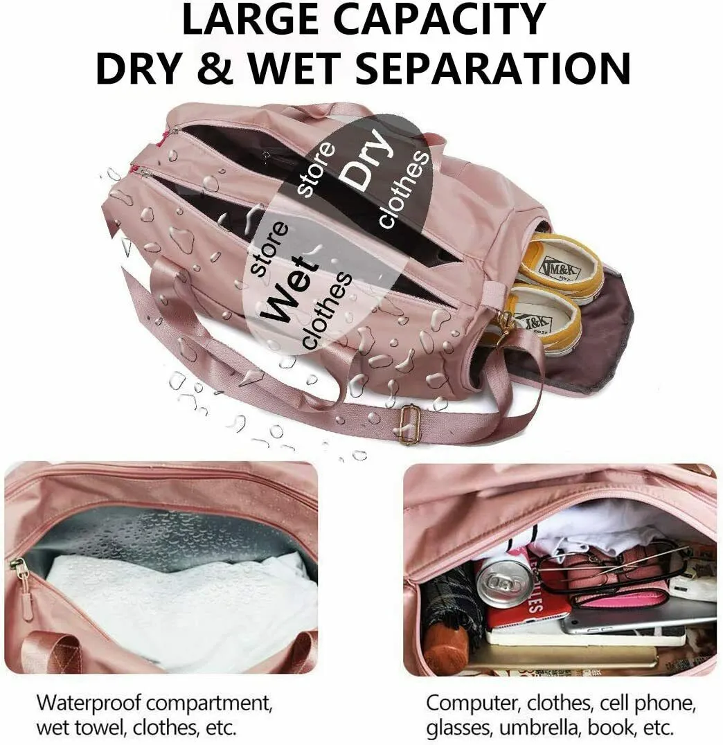 Women Dry Wet Separated Gym Bag with Shoes Compartment for Sport & Travel, Pink