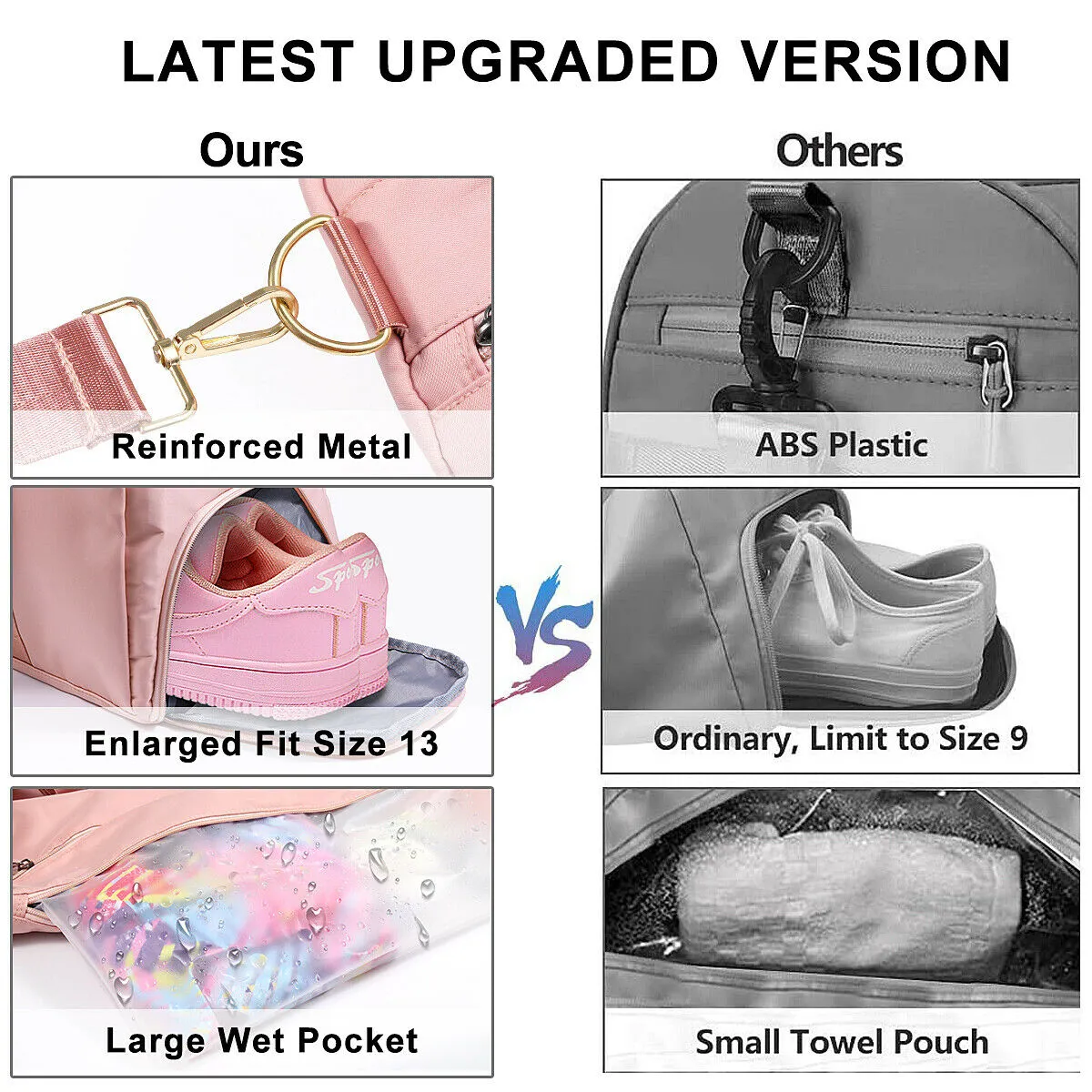 Women Dry Wet Separated Gym Bag with Shoes Compartment for Sport & Travel, Pink