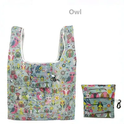 Women Foldable Eco-friendly Shopping Bag Tote Pouch Portable Grocery Storage Bag Cactus Dots Printing Ecological Reusable Bags