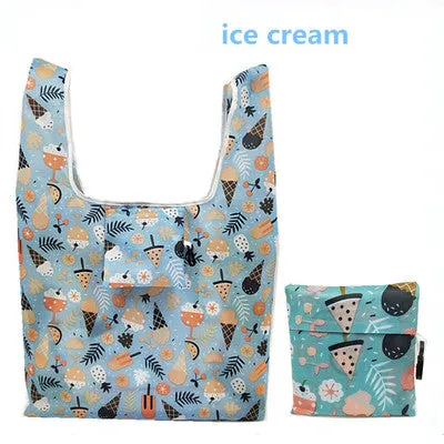 Women Foldable Eco-friendly Shopping Bag Tote Pouch Portable Grocery Storage Bag Cactus Dots Printing Ecological Reusable Bags