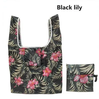 Women Foldable Eco-friendly Shopping Bag Tote Pouch Portable Grocery Storage Bag Cactus Dots Printing Ecological Reusable Bags