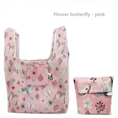Women Foldable Eco-friendly Shopping Bag Tote Pouch Portable Grocery Storage Bag Cactus Dots Printing Ecological Reusable Bags
