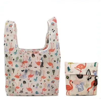 Women Foldable Eco-friendly Shopping Bag Tote Pouch Portable Grocery Storage Bag Cactus Dots Printing Ecological Reusable Bags
