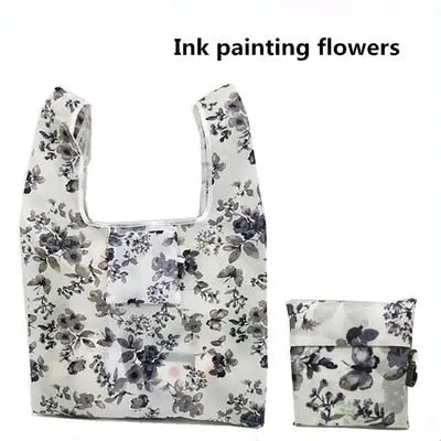 Women Foldable Eco-friendly Shopping Bag Tote Pouch Portable Grocery Storage Bag Cactus Dots Printing Ecological Reusable Bags