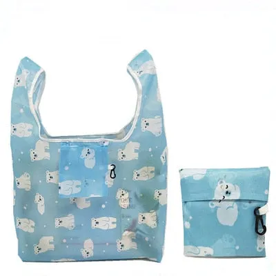 Women Foldable Eco-friendly Shopping Bag Tote Pouch Portable Grocery Storage Bag Cactus Dots Printing Ecological Reusable Bags