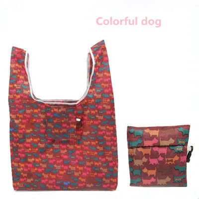 Women Foldable Eco-friendly Shopping Bag Tote Pouch Portable Grocery Storage Bag Cactus Dots Printing Ecological Reusable Bags