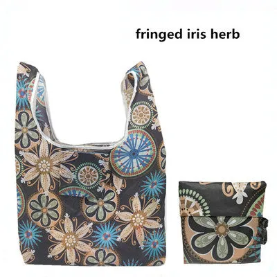 Women Foldable Eco-friendly Shopping Bag Tote Pouch Portable Grocery Storage Bag Cactus Dots Printing Ecological Reusable Bags