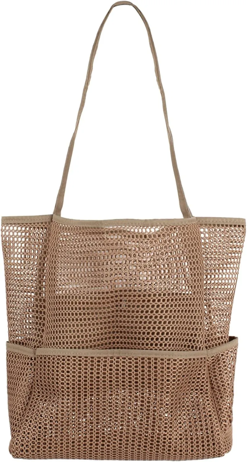 Women Mesh Beach Tote Purse Multi Pocket Shoulder Handbag Large Lightweight Shopping