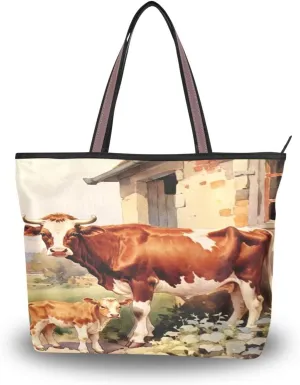 Women Tote Bags Farmhouse Ox Top Handle Satchel Handbags Shoulder Bag for Shopping 20852875