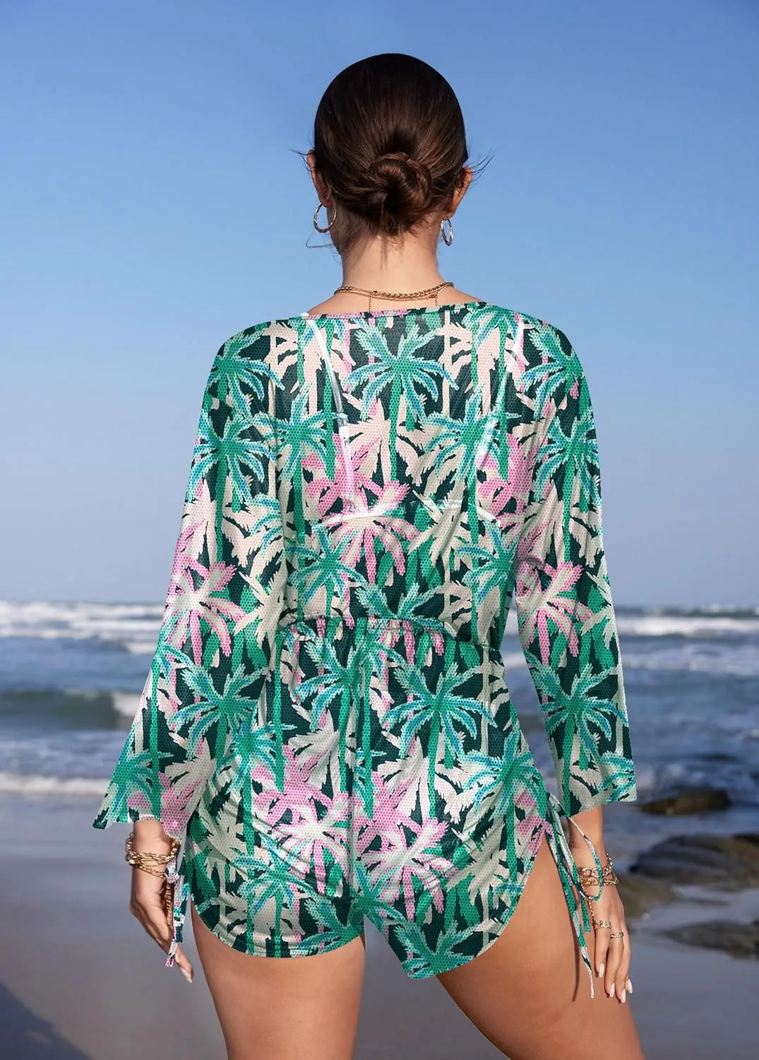 Women's Beach Deep V Neck Drawstring Swim Bikini Bathing Suit Cover up